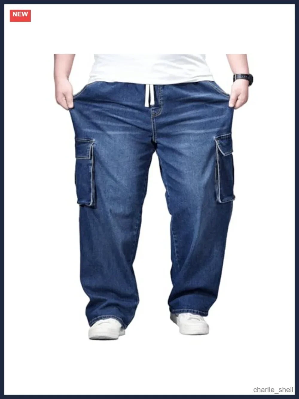 Men's Big and Tall Cargo Jeans Relaxed Fit Stretch Baggy Denim